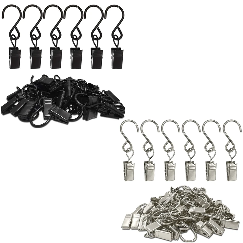 

50Pcs Stainless Steel S Hooks Curtain Clips, Hanging Party Lights Clips, Camping Tents, Courtyards Decoration