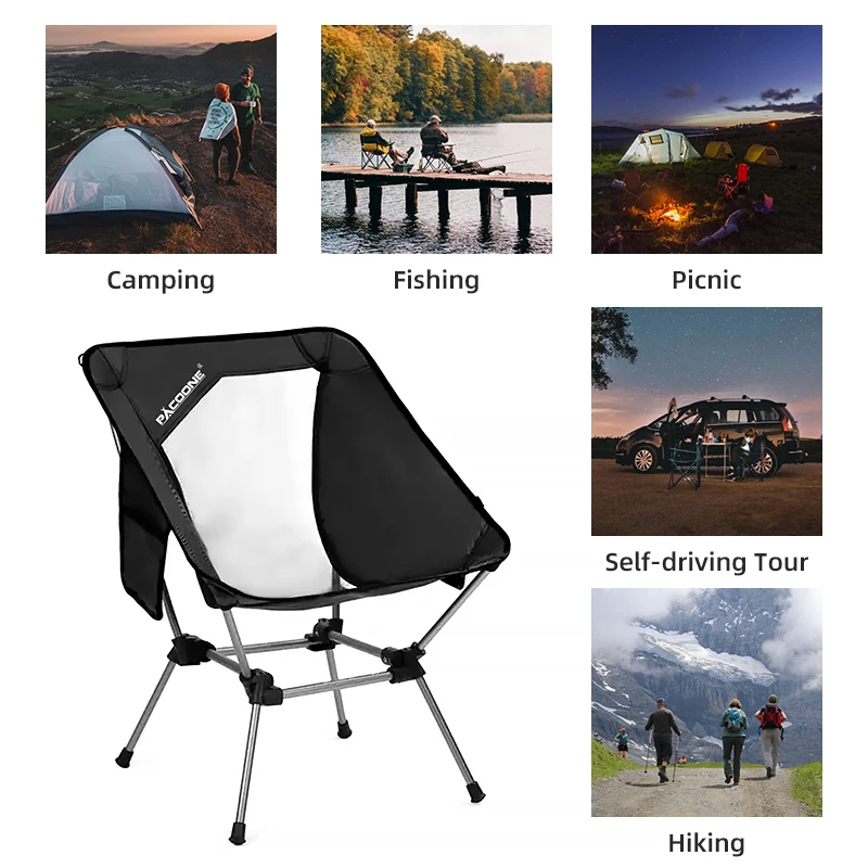 PACOONE Camping Ultraleicht Klapp Stuhl Abnehmbare Tragbare Mond Stuhl Outdoor Reise Angeln Stuhl Strand Wandern Picknick Sitz