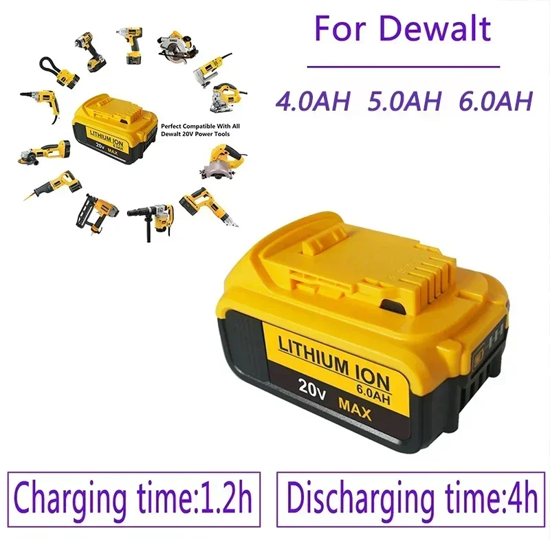 20V 4-6Ah Lithium Battery Power Tool Replacement for DeWalt DCB184 DCB181 DCB182 DCB200 20V 4Ah 5Ah 6Ah Lithium Battery