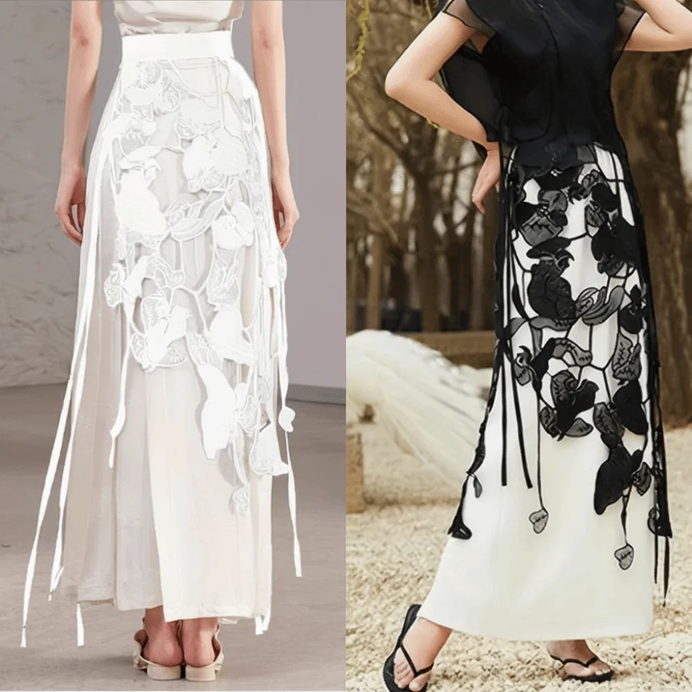 High Waist Lace Midi Skirt Irregular Side Slit Embroidered Flower Lace Drawstring Skirt Y2K Streetwear See Through 3 High Waist Lace Midi Skirt Irregular Side Slit Embroidered Flower Lace Drawstring Skirt Y2K Streetwear See Through 3