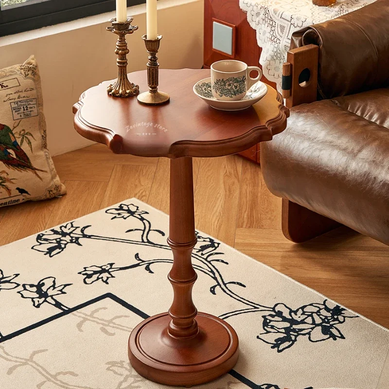 

French Creative Vintage Coffee Table Solid Wood Balcony Accent Table Bedroom Bedside Cabinet American Sofa End Stand