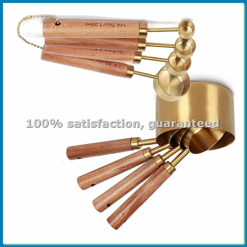 8 Piece Measuring Cups Set and Measuring Spoons, with Fragrant Wood Handles-Complete Set of Measure Cups and Spoons-AT35