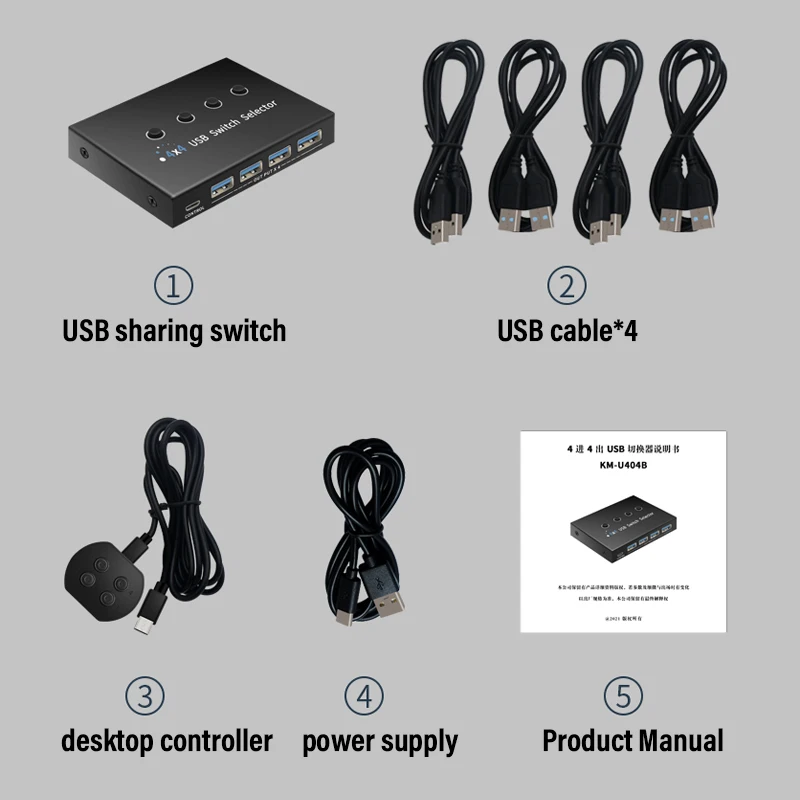 Przełącznik KVM USB 3.0 Switch Wspólny kontroler Hub Adapter 4 wejścia 4 wyjścia Przełącznik USB 3.0 do komputera PC Laptop Drukarka Klawiatura Mysz