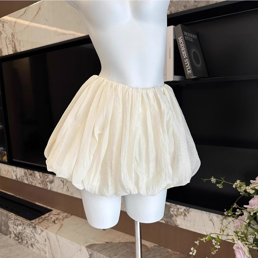 Vintage High-Waist A-Line Bubble Mini Skirt Women's Summer Puffy Balloon Short Skirt Vacation Streetwear Aesthetic