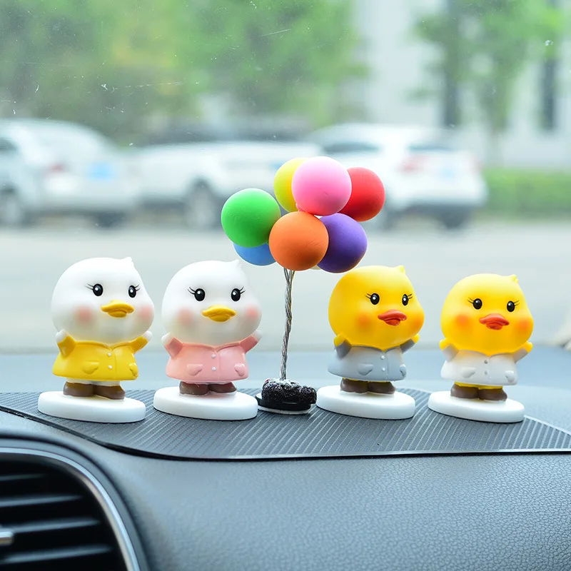 Cute Yellow Duck Couples Figurines Cartoon Animal Decor Figures Craft Ornament Landscape Home Desk Car Interior Accessories Sets