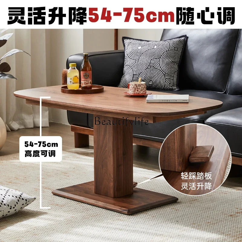 FG10Black walnut oval coffee table solid wood lifting dining table home desk modern simplicity