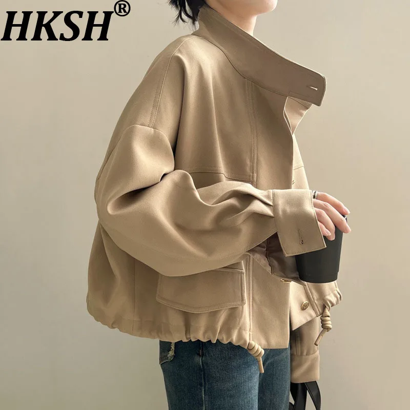 

HKSH весна осень новая женская короткая куртка с воротником-стойкой однобортный подол на шнурке корейское повседневное элегантное модное пальто HK11747
