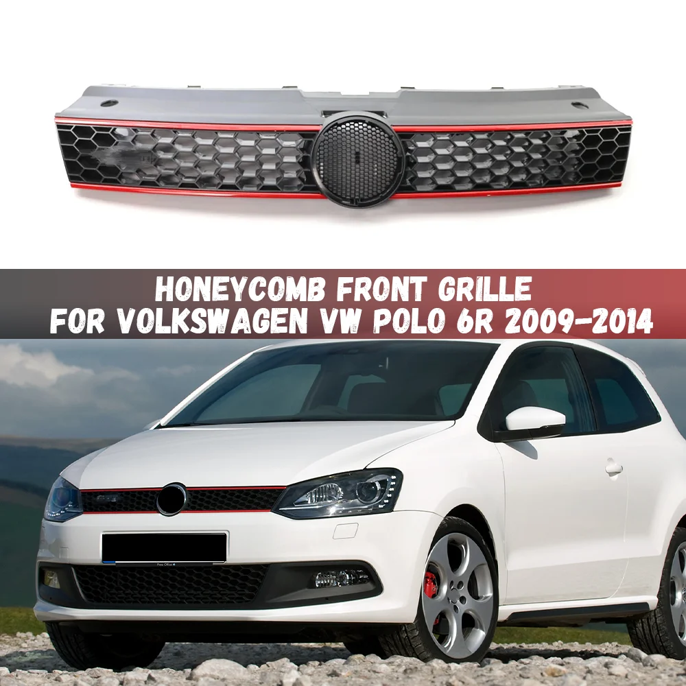 

Car Front Bumper Centre Grille For Volkswagen VW POLO 6R 2009-2014 Honeycomb Mesh Grille Front Racing Grills
