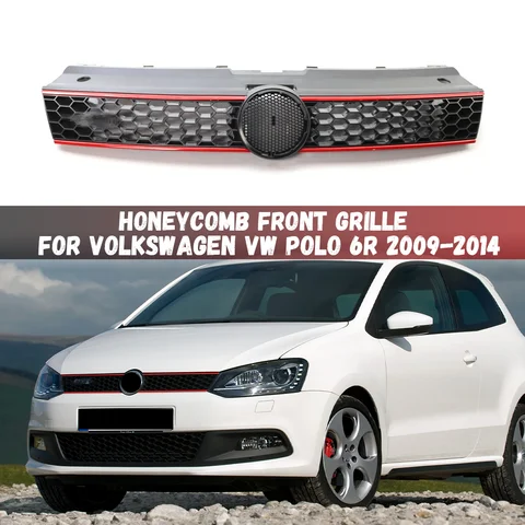 Car Front Bumper Centre Grille For Volkswagen VW POLO 6R 2009-2014 Honeycomb Mesh Grille Front Racing Grills