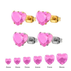 Uelf Fashion Statement bijoux Cute Romantic Stainless Steel pink Crystal love heart Stud Earrings for Women Wedding Earring