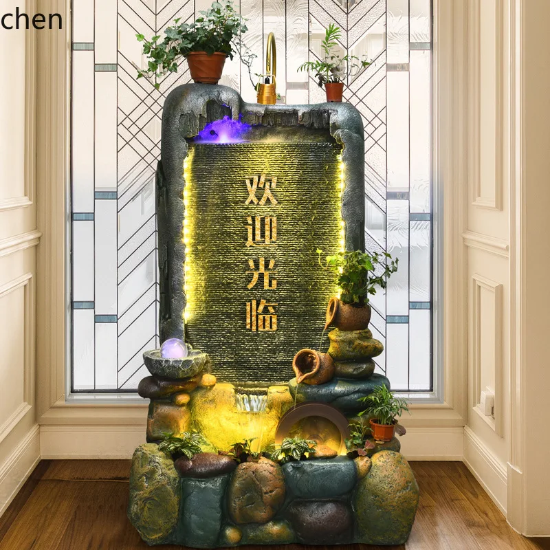 HT Flowing Water Fountain Water Curtain Wall Courtyard Water Fish Pond Balcony Fish Tank  Wealth-Attracting Screen Ornament