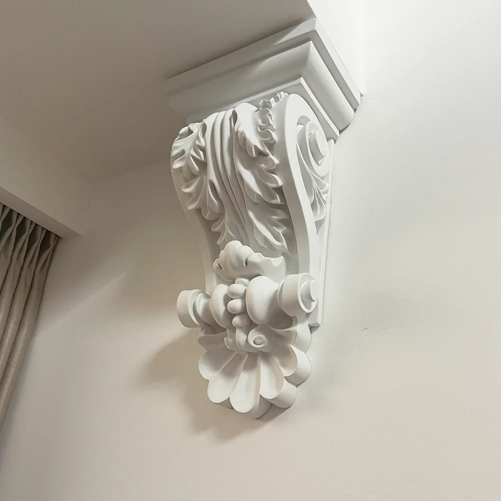 PU Gypsum High Quality  Pillar Head Lightweight Carved Bracket for Indoor Villa Wall Ceiling Architectural Home Decor