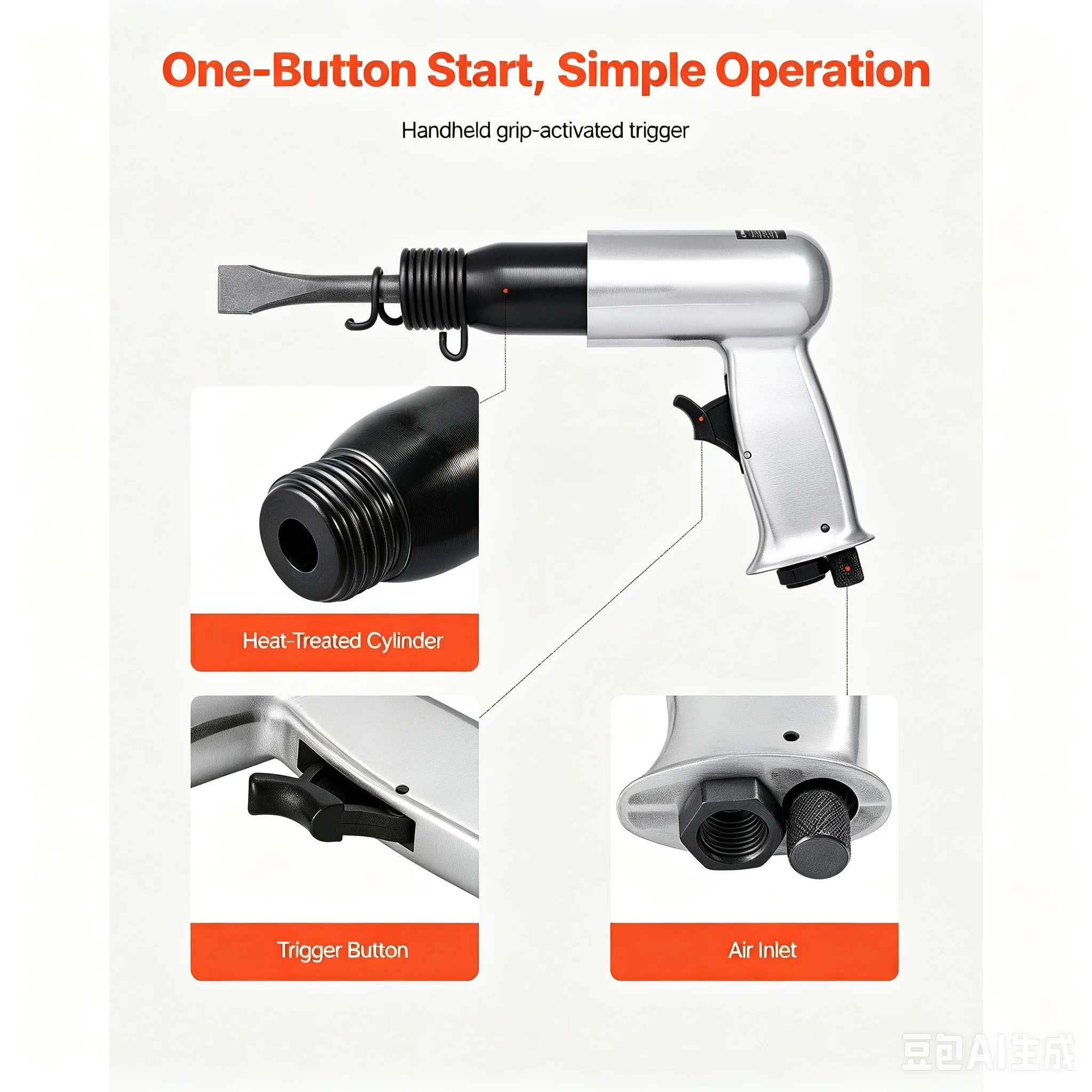 Heavy Duty 3500BPM Pneumatic Air Hammer, Air Chipping Gun With 4 Steel Chisels For Rust Removal Cutting & Demolition