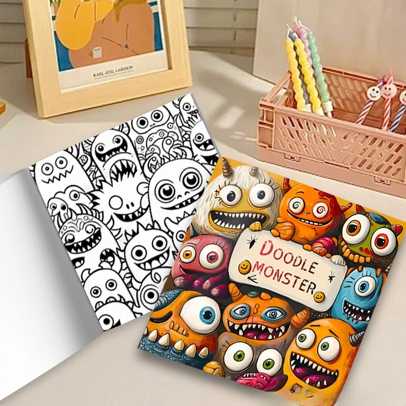 Doodle Monster Coloring Book Cute Big Eye Fluffy Creature Stress Relief Drawing Book