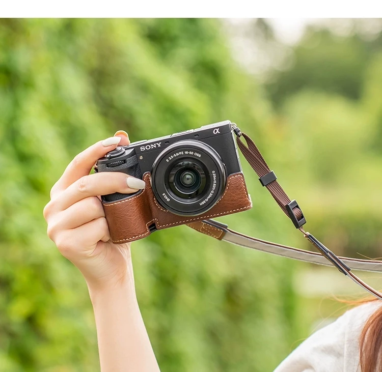 NEW handwork Photo Camera PU leather Bag Body Case Shoulder strap For SONY A6700 Protective cover sleeve box base accessorie