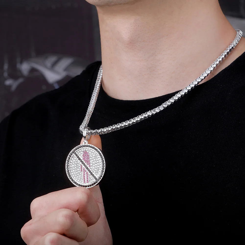 TOPGRILLZ New Travis Scott Brand Logo Pendant Necklace Ice Out Cubic Zirconia Pendant With 4mm Tennis Chain Hip Hop Jewelry Gift