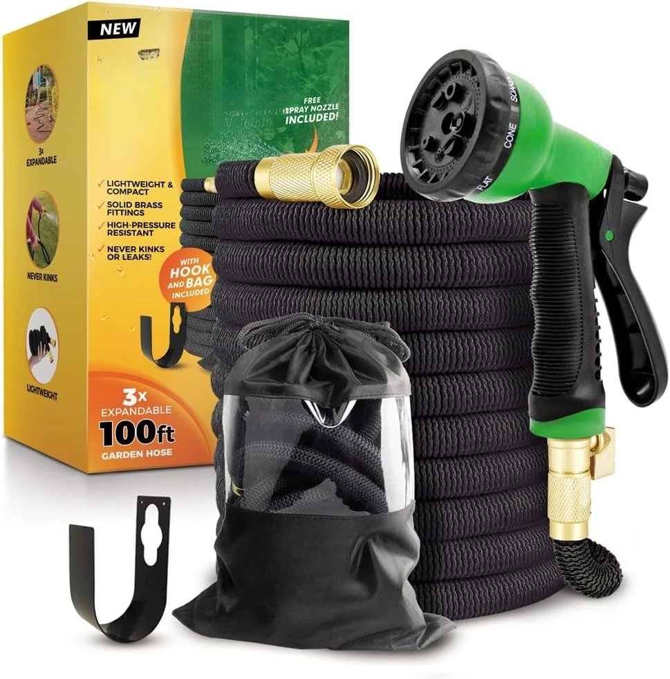 

PLUS with 8 Function Nozzle Expandable Garden Hose, Lightweight & No-Kink Flexible Garden Hose,100 ft Black·Factory Direct Sales