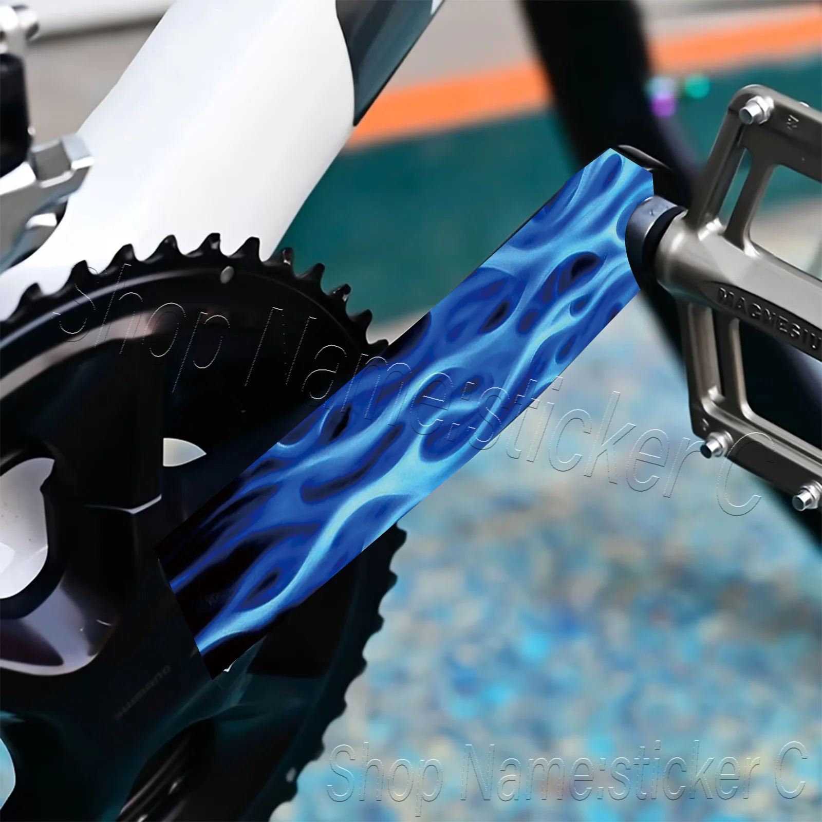 1Pair Blue Flame Bike Crank Arm Stickers, Waterproof Scratch Resistant Vinyl Decals for Road & Mountain Bike