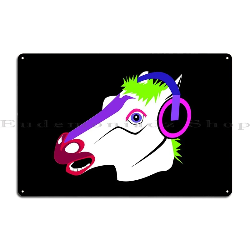 Funny Horse Head Headphone Metal Sign Wall Custom Design Decoration Home Wall Decor Tin Sign Poster