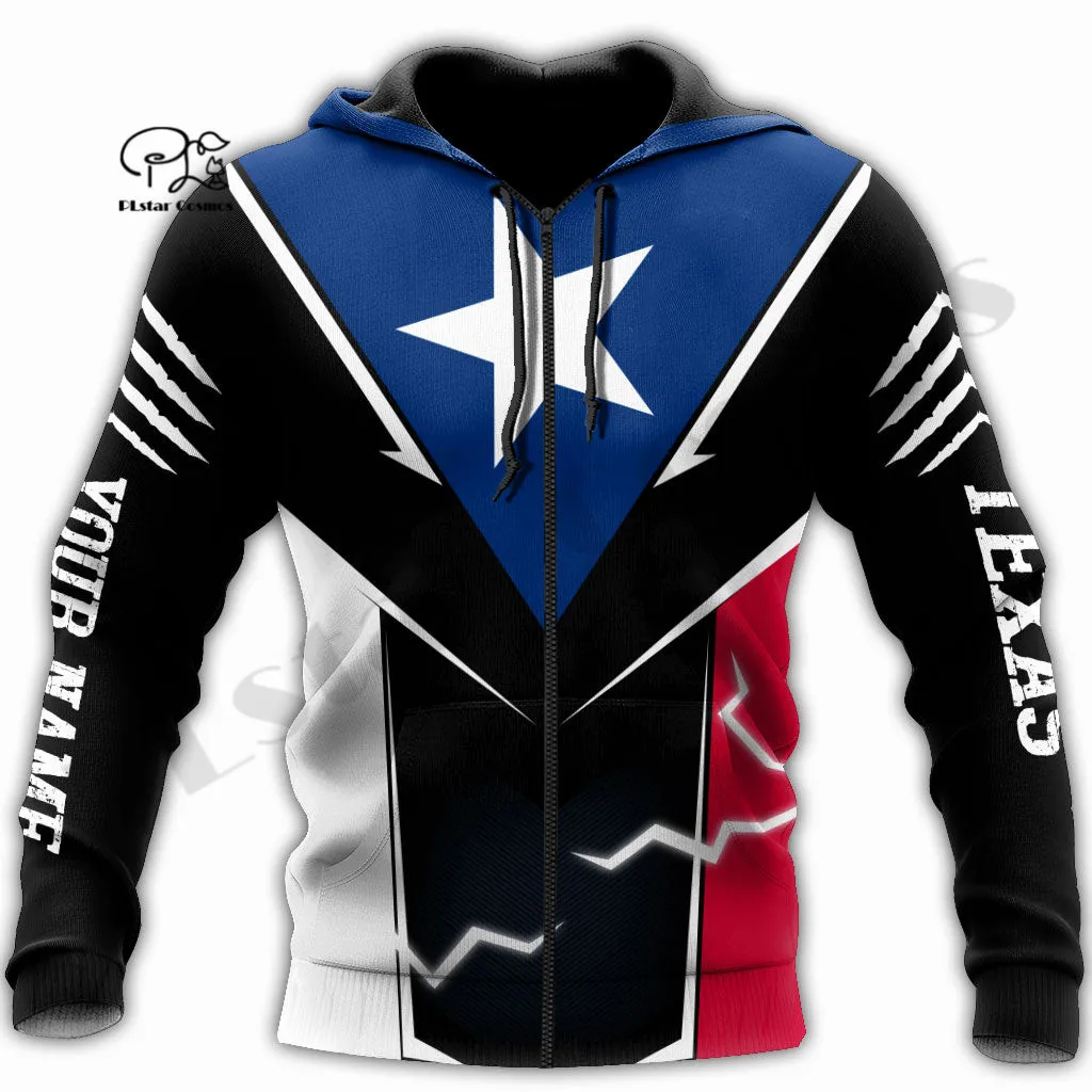 PLstar Cosmos 3Dprint Newest Texas State Flag Custom Name Harajuku Streetwear Casual Unique Unisex Hoodies/Sweatshirt/Zip B-9