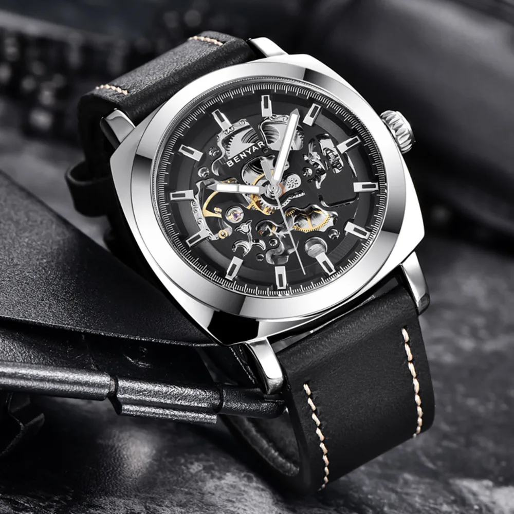 BENYAR Watch For Men Luxury Business Automatic Mechanical Watch Men Waterproof Clock Leather Strap Men Watch Relogios Masculino