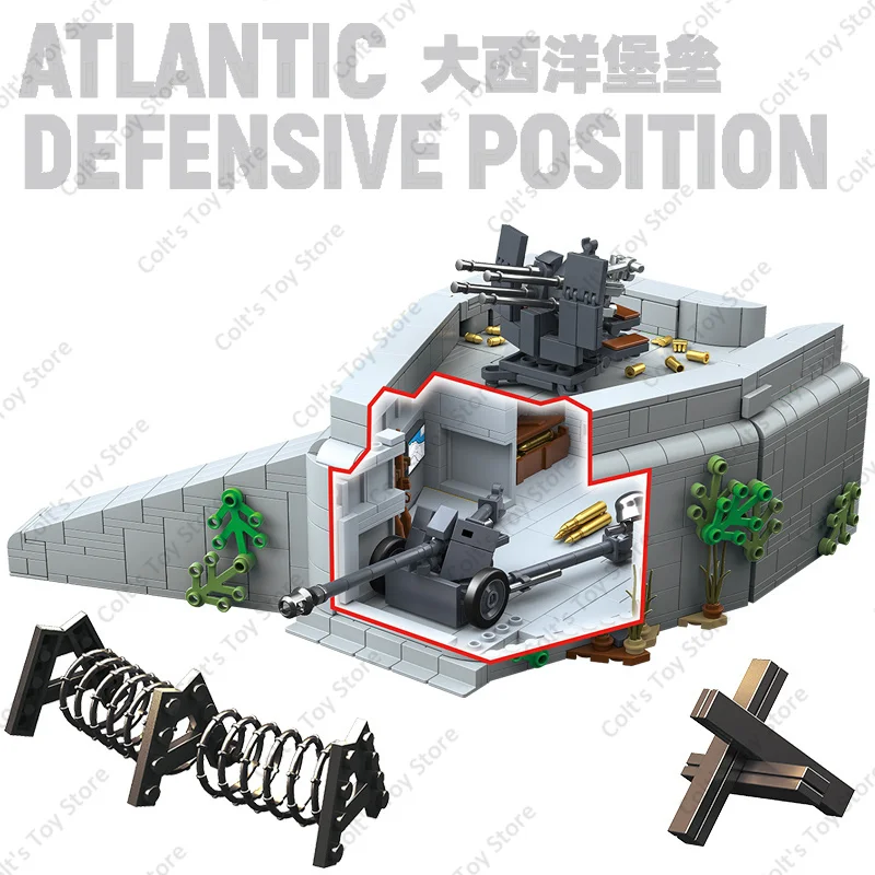 

2025 MOC World War II Military Building Blocks German Army War Fortress Blocks Soldiers Atlantic Fortress Model Toys Kids Gifts