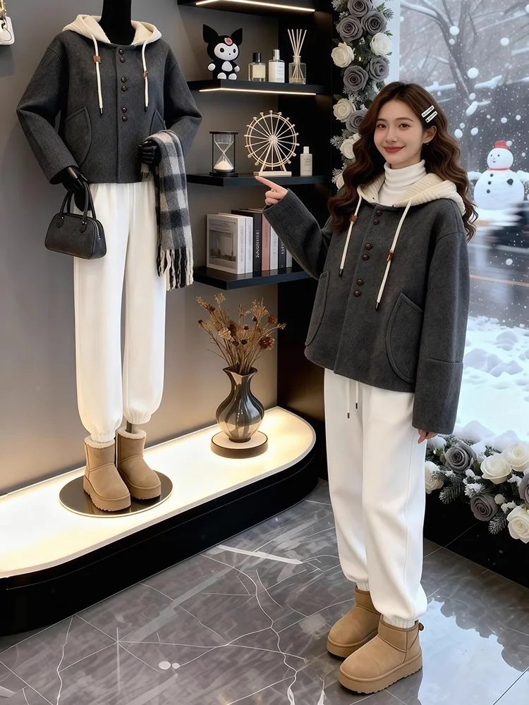 

Вязаная шапка Ele ey, пальто, женское осенне-зимнее корейское пальто, повседневная свободная верхняя одежда с большим количеством верха