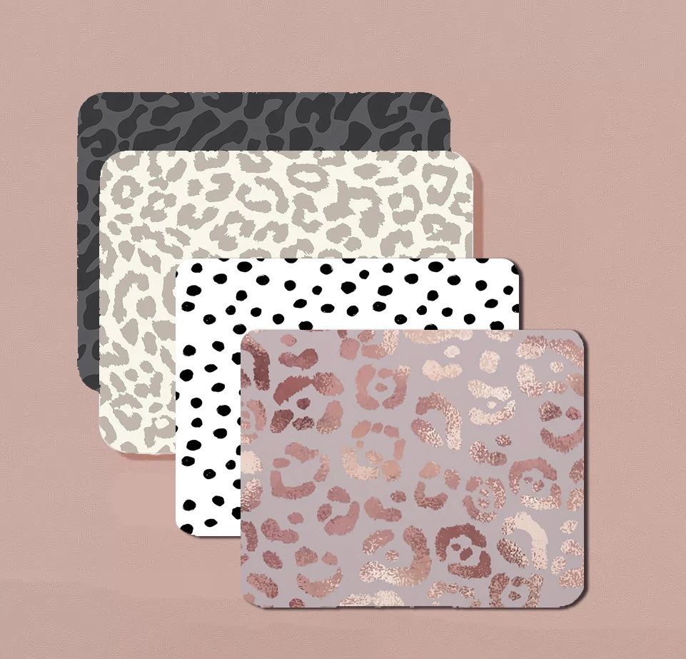 Gray Leopard Print Design Cute Square Pattern Mouse Pad Computer Mousepad Dirt Anti-Slip Mechanical Keyboard Laptop Mat Desk Rug