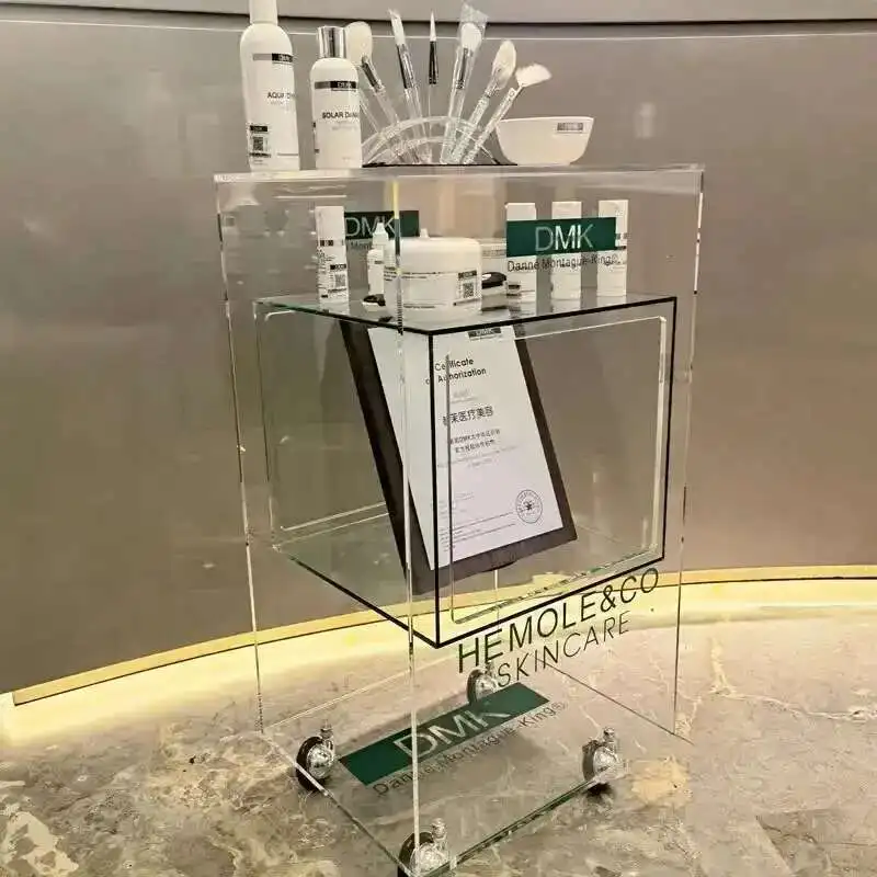 Creative Acrylic Trolley Beauty Salon Tool Trolley Storage Rack Auxiliary Cart Cosmetics Shelf Floor Bathroom Multi-Layer