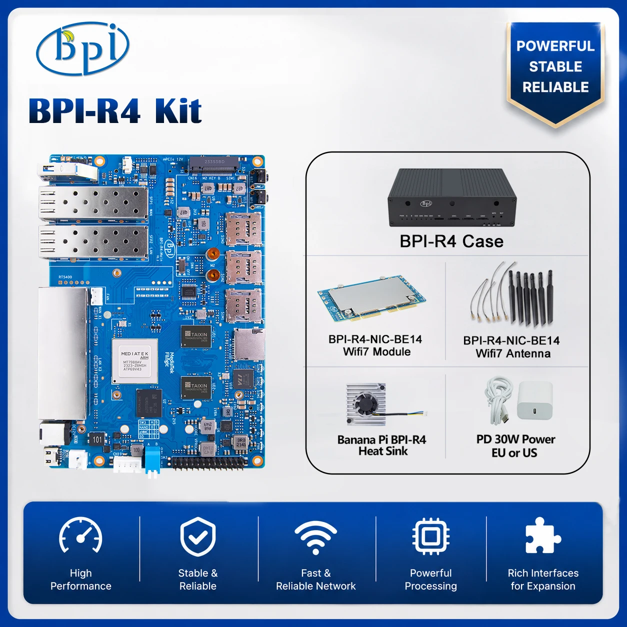 Bananapi Bpi R4 Wifi 7 - BPI-R4 4GB SET MediaTek MT7988A Quad-Core