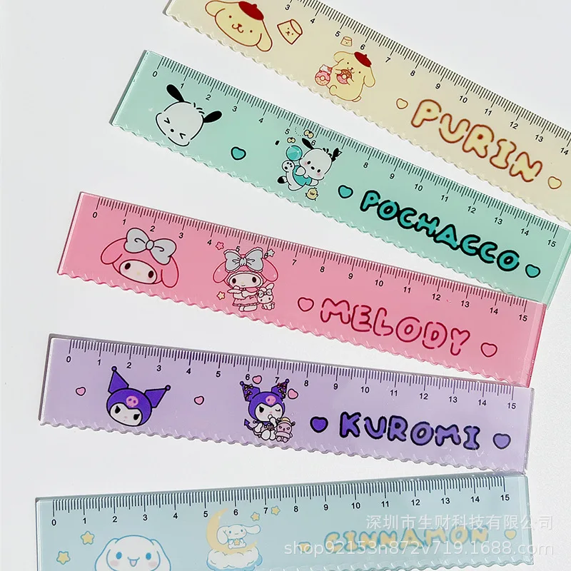 Cute Sanrio 15Cm Stationery Ruler with Wavy Line Cute Kuromi Cinnamoroll School Students Straight Ruler Measuring Ruler Creative