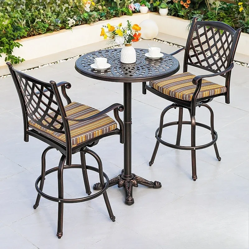 Outdoor high bar table swivel chair combination table milk tea shop table and chair wholesale three-piece set of tables and chai