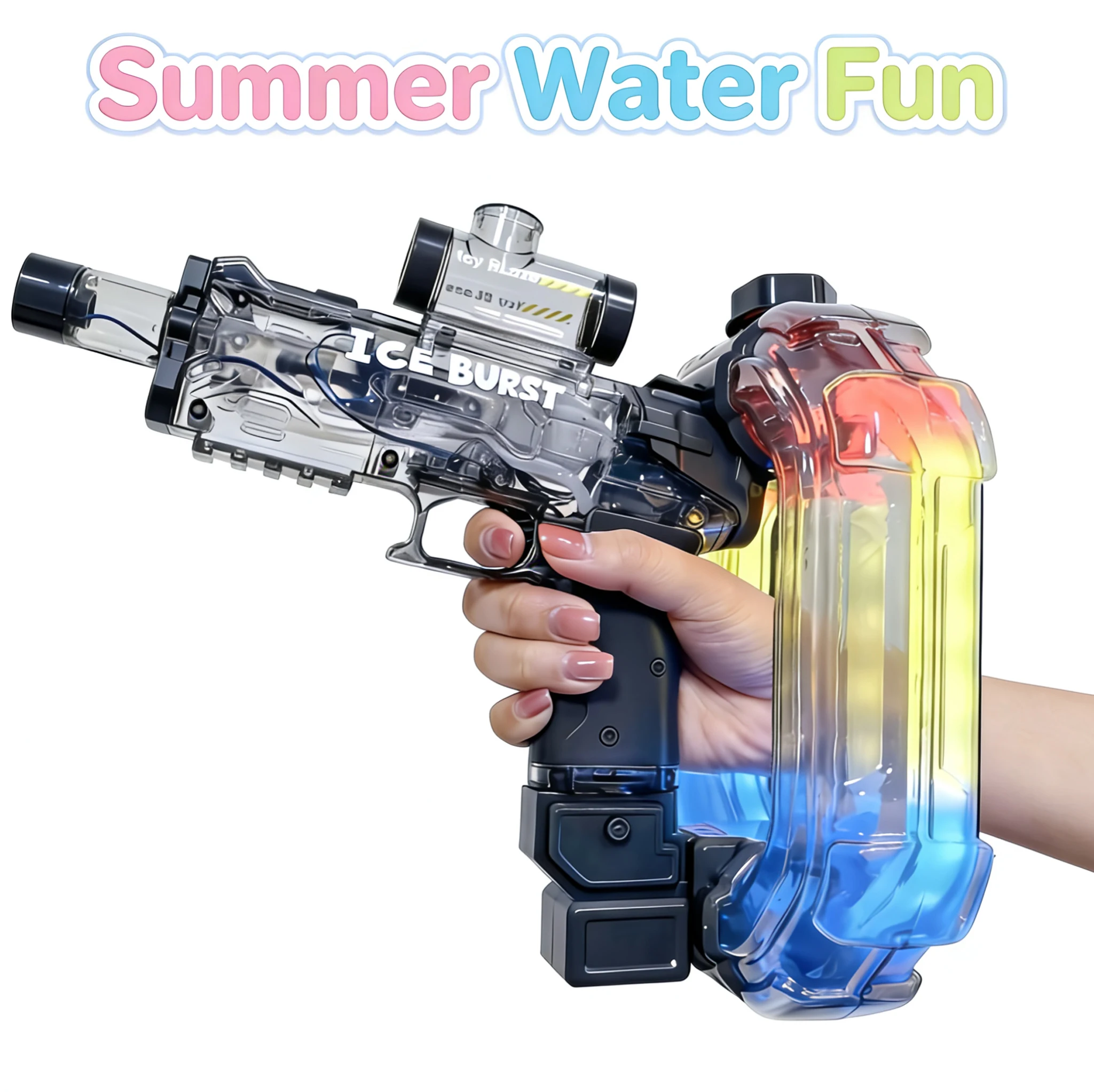 Ring-shaped Electric Water Gun Kids Cool Toy Automatic Water Squirt Gun with Colorful Lights and Sound Summer Outdoor Toy Gift