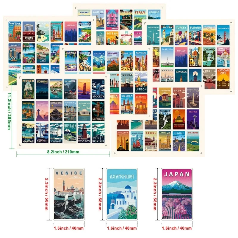 108Pcs Travel Around The World Scenery Series Stickers DIY Decal Travel To Paris Berlin Japan New York Switzerland Norway Venice