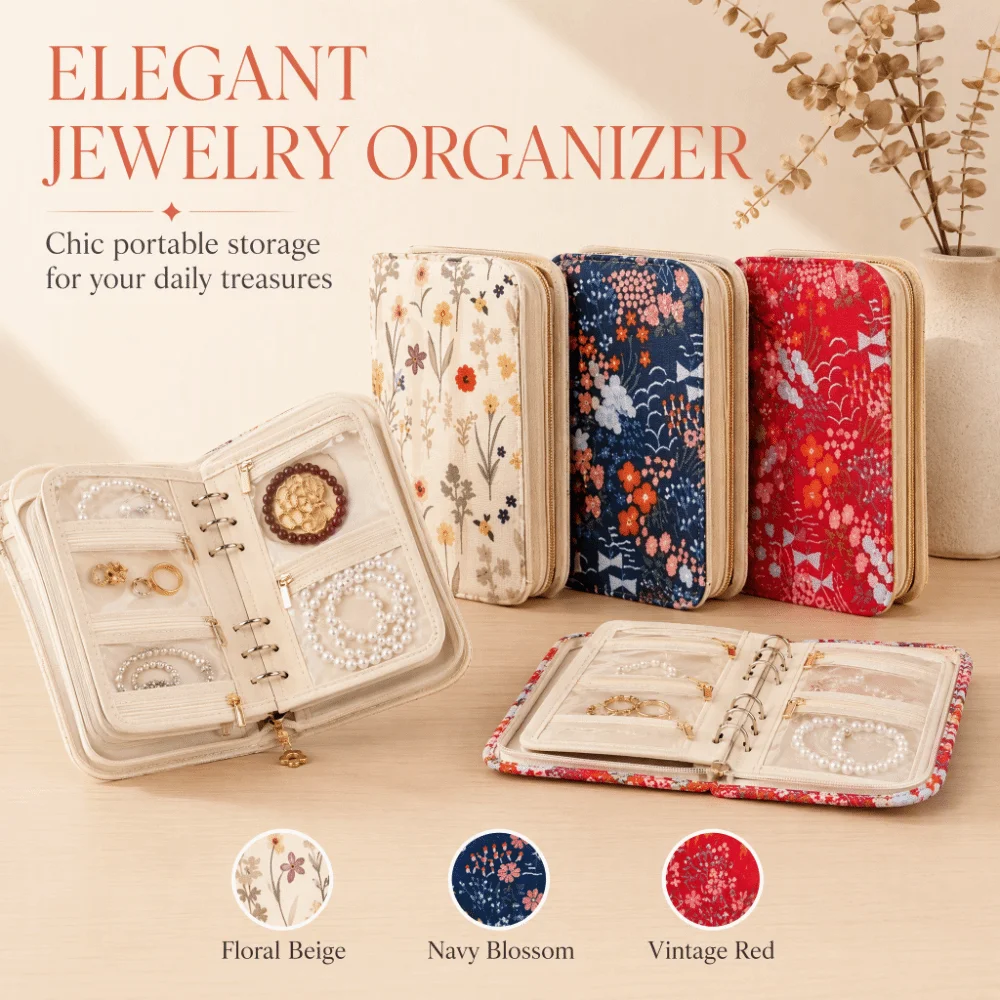 Multi-Functional Portable Jewelry Storage Bag 5pcs Detachable Pouches Anti-Scratch Jewelry Anti-Oxidation Bag Floral Embroidery