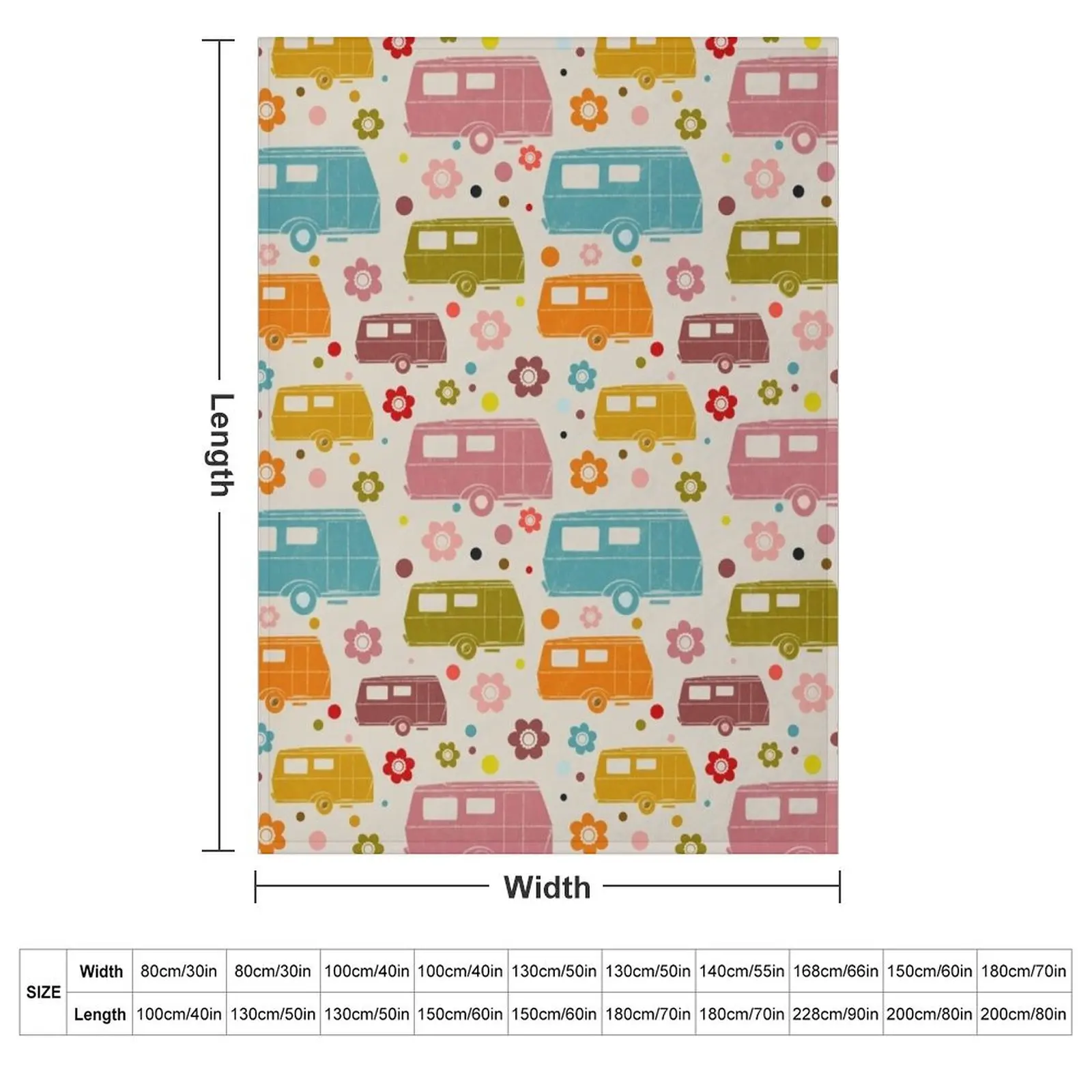 Colourful Vintage Caravans and Flowers Pattern Throw Blanket Soft Beds Heavy Personalized Gift funny gift Tourist Blankets