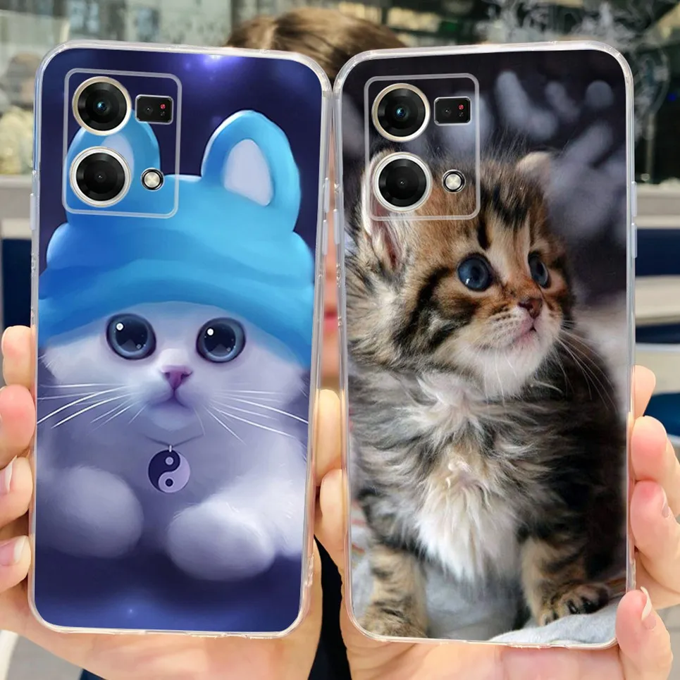 For Oppo Reno7 4G Case CPH2363 Cute Cat Dinosaur Flower Soft  Clear silicone Protector Back Cover For Oppo Reno 7 Phone Capa