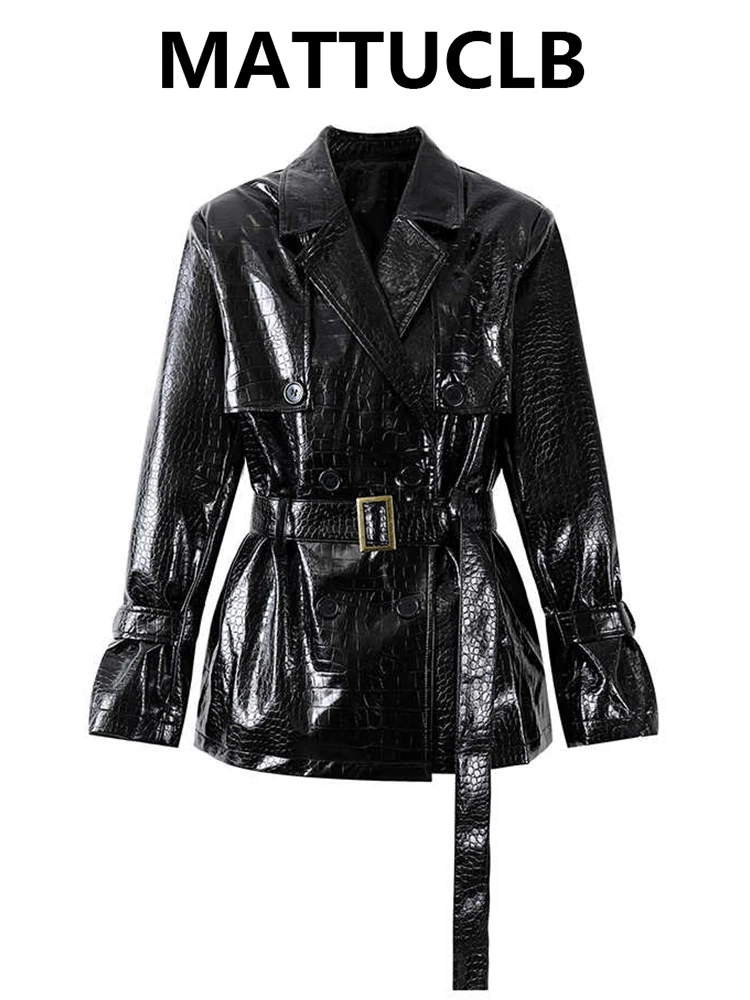 Giacca in ecopelle Harajuku da donna autunno inverno Cappotto lungo di design Dark Academia stile punk gotico Harajuku modello coccodrillo