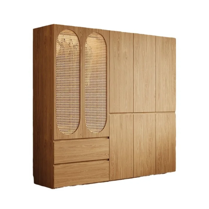 

Modern, log style, segmented, wardrobe, with rattan doors, simple, small apartment, bedroom