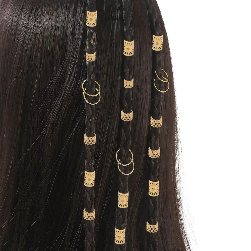 41 قطعة أقفال الرهبة الجوف خارج الشعر الدائري المعادن الكفة كليب الشعر تجديل المجدل الخرز أغطية الرأس الشعر حبل الشعر جديلة أنابيب النساء #3