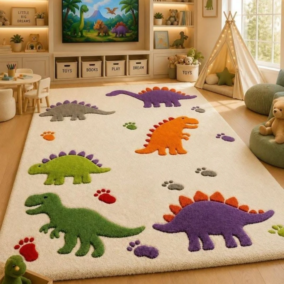 Living Room Rug Giant Dark Blue Crocodile Printed Large Rectangular Carpet Green Base Wildflowers for Bedroom Bedside Floor
