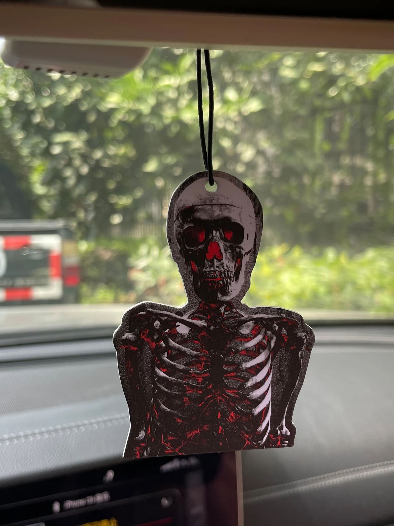 Red Eyes Blood Skeleton Torso Hanging Car Air Freshener Scent Card, Natural Plant Extract Fragrance Alcohol-Free Non-Toxic Odor