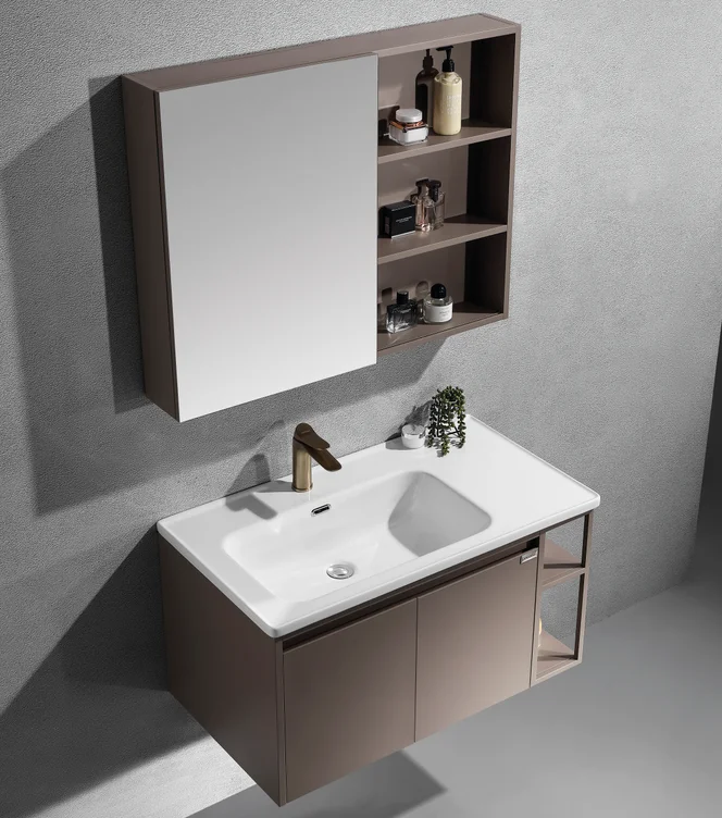 Mirrored Cabinet,LANGDENG Luxurious European Retro Wall Mounted Floating Stainless Steel Bathroom Mirror Cabinet