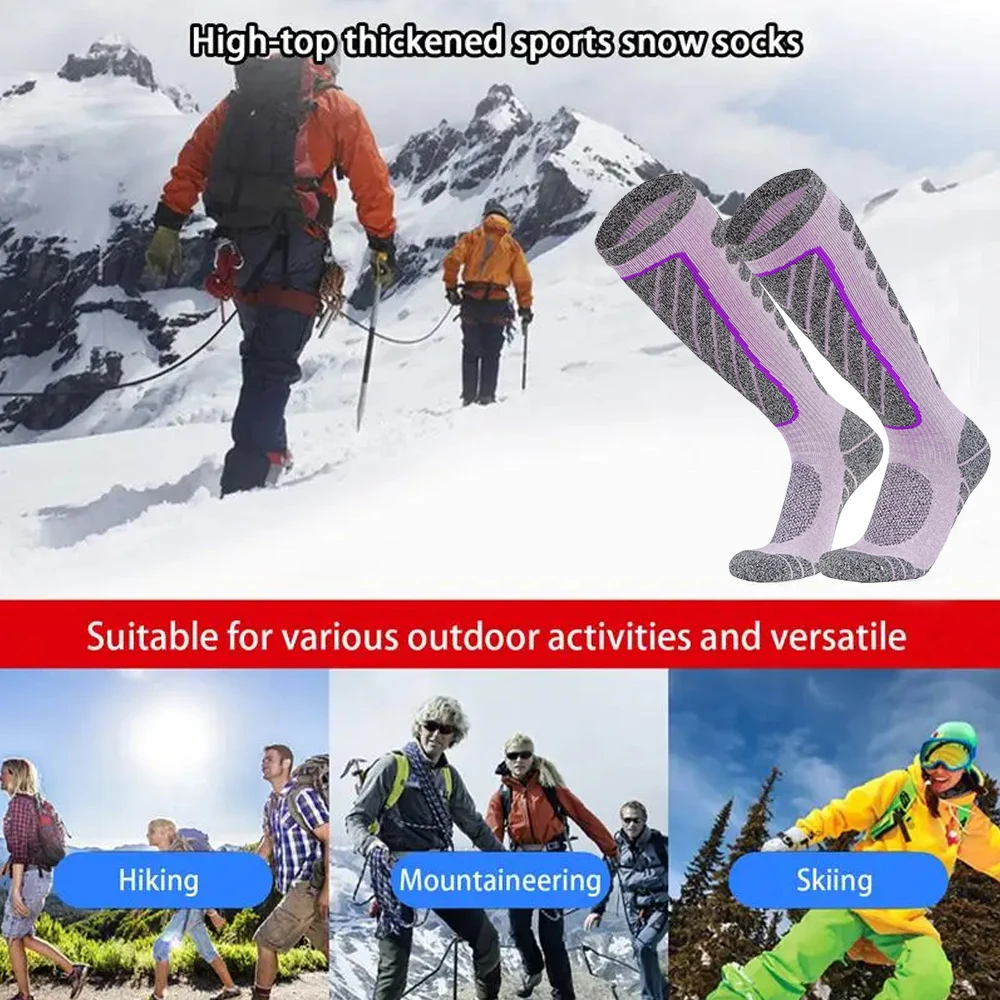 Kaus kaki Ski musim dingin wanita, 1 pasang stoking panjang termal Sporty setinggi lutut cocok untuk bersepeda, berlari, Ski, memanjat, Snowboarding