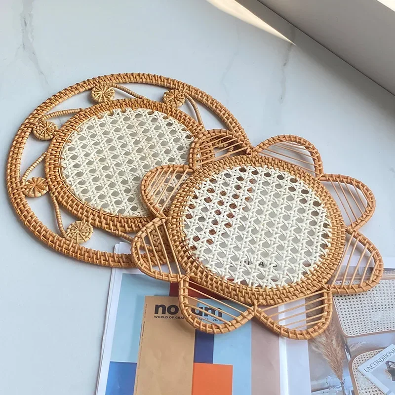 Nordic Handmade Rattan Wall Decor Handwoven Round Flower Ornaments Homestay Living Room Multifunctional Aesthetic Room Decor