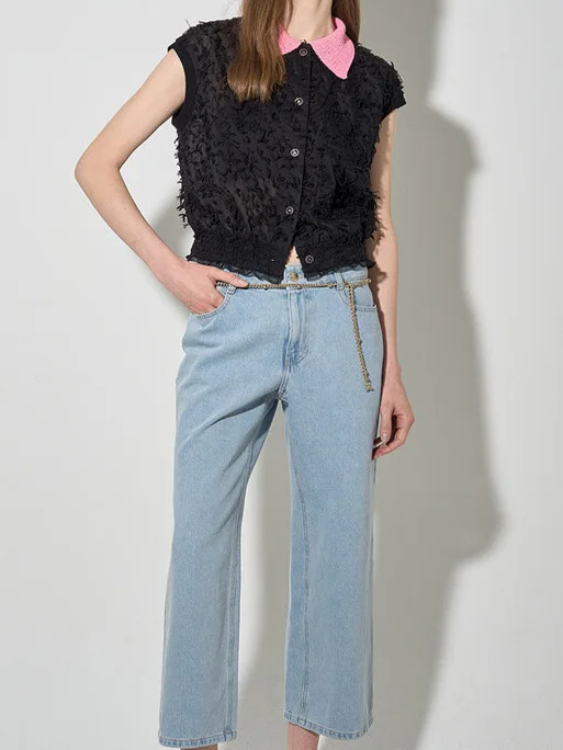 

High Waist Wide Leg Cotton Casual Pants Simple Versatile Pure Cotton High Waist Slimming Spring Summer Trendy Women's Jeans