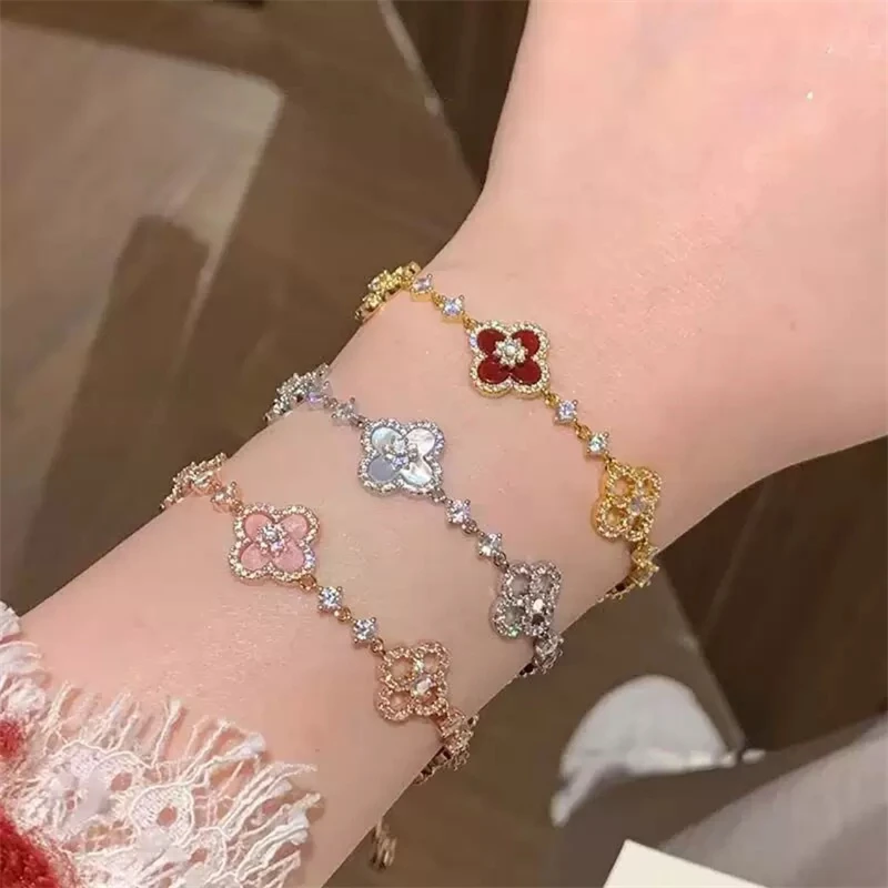 

Classic Fashion Natural Shell Stone Crystal Flower Bracelet for Women 2025 New Stainless Steel Jewelry Bracelet Accessories