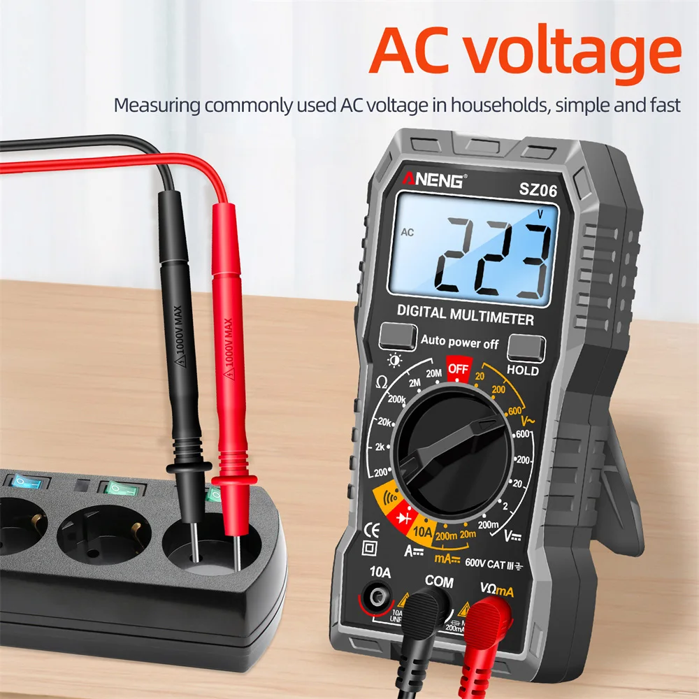 ANENG SZ06 multimetro digitale misuratore di resistenza alla tensione 2000 conteggi amperometro AC/DC voltmetro elettricista LCD retroilluminazione