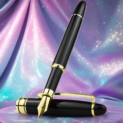 STONEGO Classical Black Metal Fountain Pen with Converter, Calligraphy Writing Drawing Journal Business Gift Pen