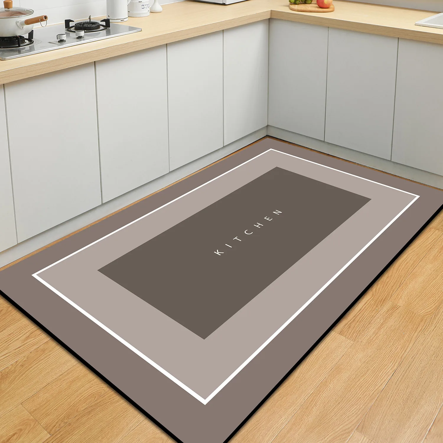 1 Superabsorbierender Küchenteppich, Rutschfeste Badematte aus Gummi, Weiche Schnelltrocknende Küchenmatte aus Diatomeenerde, Geometrisches Streifenmuster